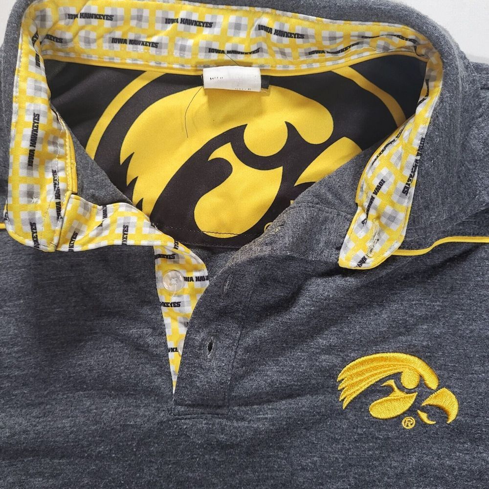 Iowa‎ Hawkeyes Men's Small Gray with Yellow Plaid Collar Polo Shirt